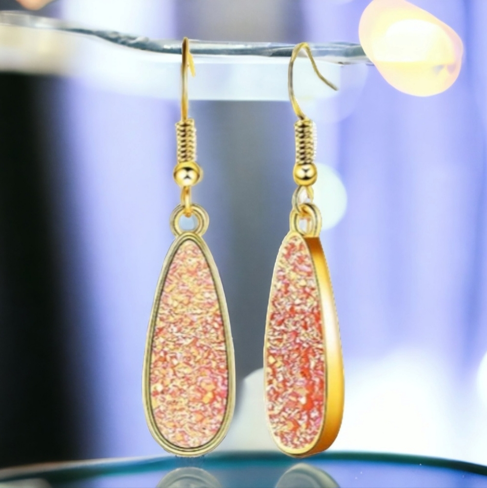 Faux Druzy Drop Crystal Dangle Pendant Dangle Earrings